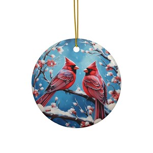 Winter Cardinal Ceramic Ornament red and blue Christmas tree decor ornamental