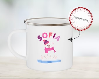 Pink Personalized Kids Enamel Camping Mug Gift for Kids Camping Cup Customized Name Mug Toddler Hot Cocoa Mug