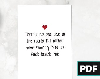 Loud Snoring Greeting Card | DIGITAL Greeting Card, Printable | Couples, Anniversary, Valentine's Day, Gifts for Her, Gift for Him
