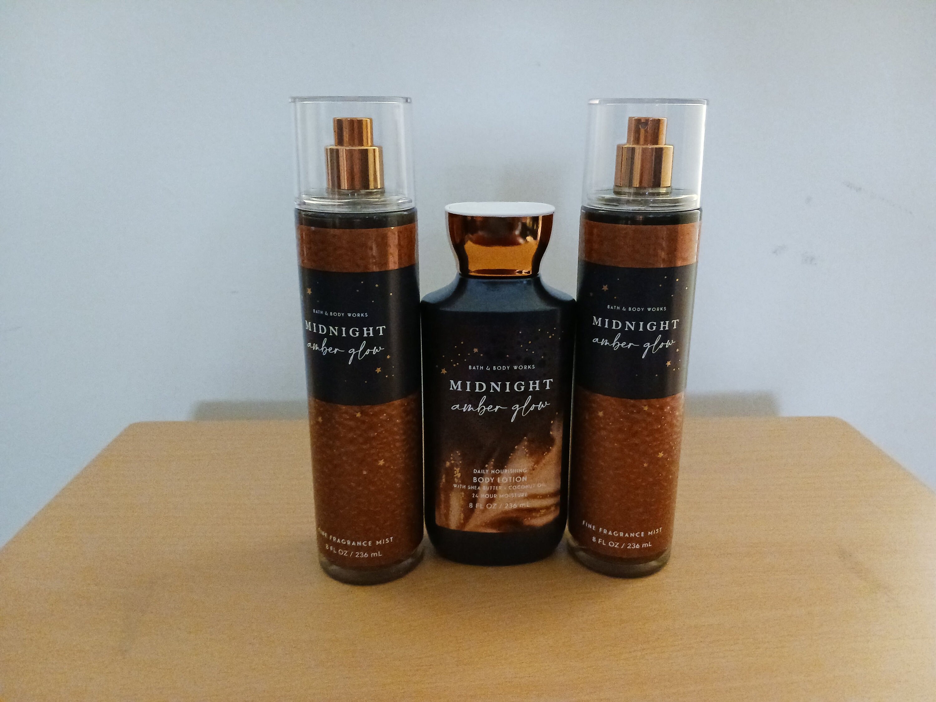 Bath & Body Works MIDNIGHT AMBER GLOW 3 Set Fragrance Mist, Body Lotion 