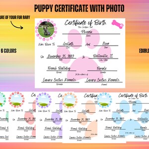 Bewerkbare puppy-geboorteakte met foto