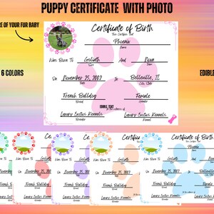 Bewerkbare puppy-geboorteakte met foto