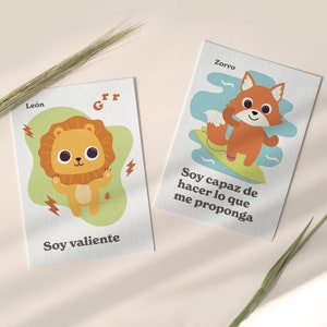 32 Tarjetas digitales de Afirmaciones Positivas para Niños en Español. Set de 32 Tarjetas para imprimir. Archivo PDF digital para descargar.