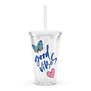 Butterflies Plastic Tumbler 16 oz Clear with Lid and Straw, Boho Graphic,  Teacher Gift, Birthday Gift, Stocking Stuffers, Fun Drinking Cup