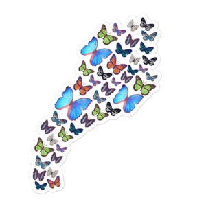 BUTTERFLY SWARM Bubble-free Sticker XL 5.5" voor Tumbler Cup Laptop Auto Decal Locker Notebook Tablet Insect Monarch Blue morpho entomologie