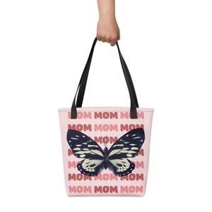 Bolso de mano con diseño de mariposa para mamá, color rosa, para mujer, con correas y bolsillo, ideal como regalo para amantes de la naturaleza, bolso grande para mamá viajera