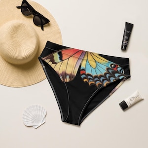 Butterfly High-Waisted Swimsuit Bottom | Vibrant & Flattering Bikini | Eco-Friendly Festival Swimwear XS, S, M, L, XL, 2X, 3X