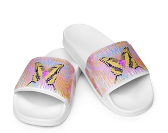 Schmetterling Damen Folie Sandalen Pastell Pool Strand bequeme Sommerschuhe Damenschuhe Teenager Mädchen gelb