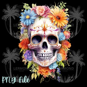 Zuckerschädel mit Blumen, Boho-Totenkopf-Design, Schädel-Sublimation, Schädel-T-Shirt-Design, Schädel-Clipart, Tag der Toten, Calavera-Schädel