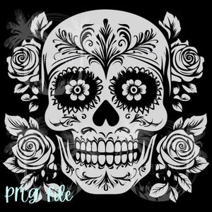 Weißer Schädel mit Rosen png, Boho-Totenkopf-Design, Schädel-T-Shirt-Design, Schädel-Clipart, Tag der Toten, Skelett, Halloween-Kunst