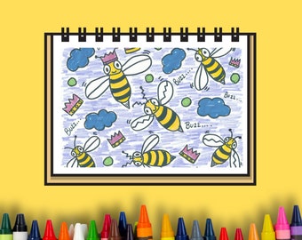 Mini Masterpiece Bees Art Lesson, Art Project for Kids, Art Online Course, Drawing Lesson, Coloring Lesson for Kids and Kids at Heart