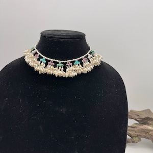 92.5 silver multicolor semiprecious stones, real fresh water pearl necklace/kundan mala/South Indian Temple/Guttapusalu/Sabyasacchi Inspired
