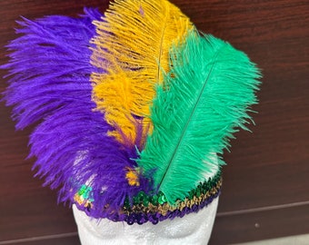 Mardi Gras Plume Feather Sequin Headband