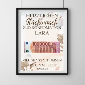 Konfirmation Geldgeschenk "Deine erste Million", PDF Druckvorlage, Geschenk zur Konfirmation, personalisierbar