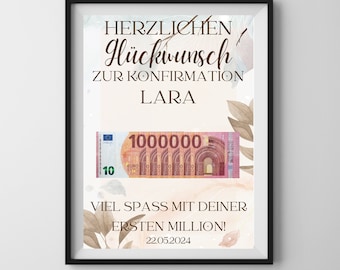 Geldgeschenk Konfirmation "Deine erste Million!", personalisierte PDF Vorlage zum Ausdrucken, Geschenk zur Konfirmation personalisierbar