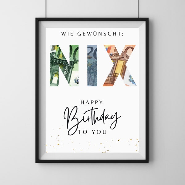 Money gift "NIX", PDF template for printing, birthday gift, gift idea, customizable