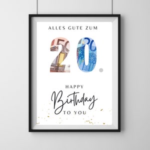 Geburtstagsgeschenk 20. Geburtstag, PDF Druckvorlage, Geschenkidee personalisierbar