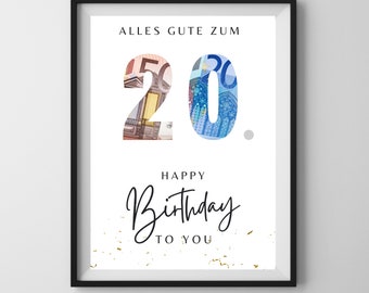 Birthday gift 20th birthday, PDF print template, gift idea personalizable