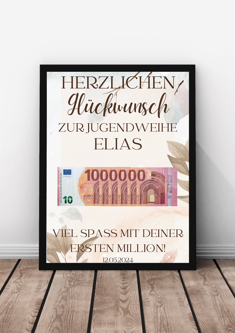Geldgeschenk Jugendweihe Deine erste Million, personalisierte PDF