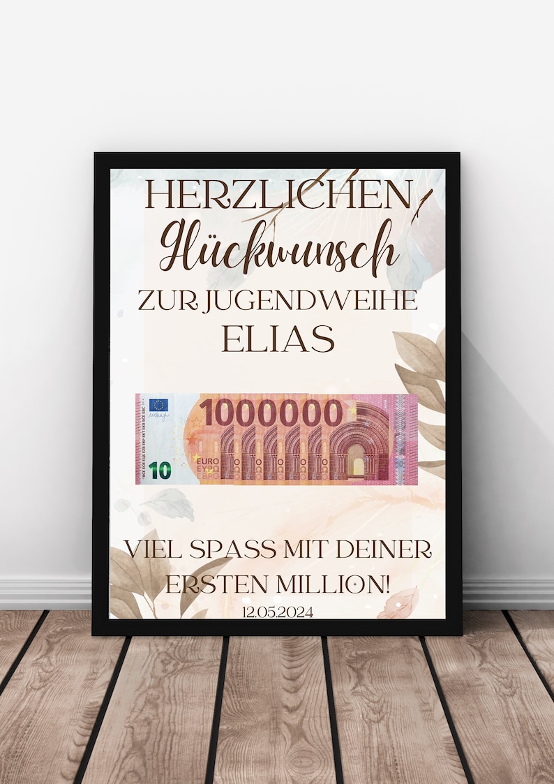 Geldgeschenk Jugendweihe Deine erste Million, personalisierte PDF Vorlage zum Ausdrucken, Geschenk zur Jugendweihe personalisierbar Bild 5