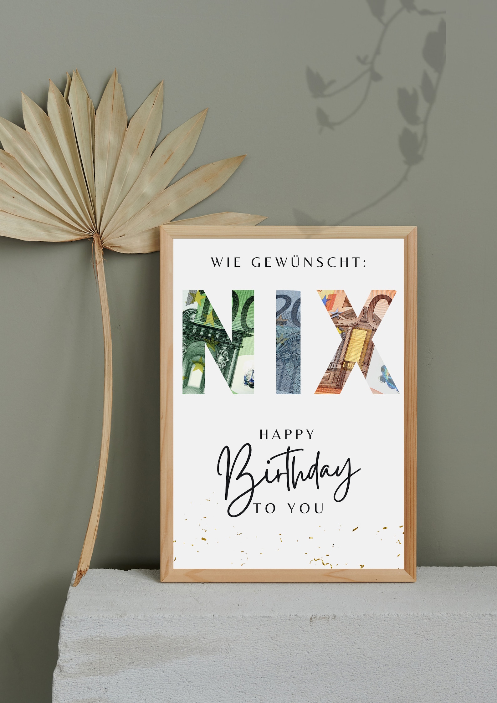 Geldgeschenk NIX, PDF Vorlage zum Ausdrucken, Geburtstagsgeschenk