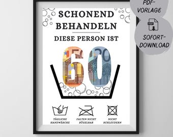 Cash gift for a 60th birthday "Treat with care", PDF printable template, 60th birthday present, last minute gift idea, funny gift