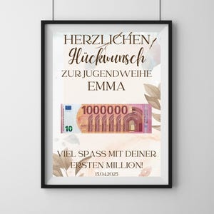 Jugendweihe Geldgeschenk "Deine erste Million", PDF Druckvorlage, Geschenk zur Jugendweihe, personalisierbar