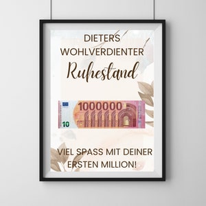 Money gift retirement, pension “Your first million!”, personalized PDF print template, retirement gift personalizable