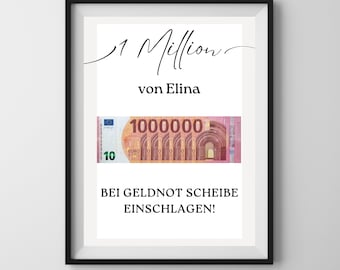 Geburtstagsgeschenk "Deine erste Million!", PDF Druckvorlage, Geldgeschenk personalisierbar