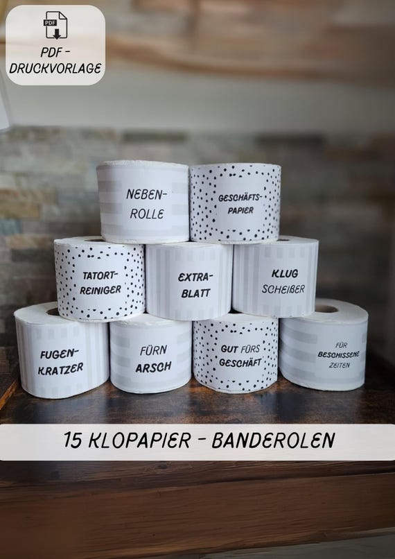 Geldgeschenk Klopapier Banderolen, 15 Banderolen für Toilettenpapier, PDF Druckvorlage, DIY lustige Geschenkidee last minute, PDF Download