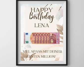 Money Gift "Your First Million!", Personalized PDF Template Printable, Birthday Gift Personalizable