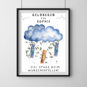 Money Gift &quot;money rain&quot;, Personalized PDF Template Printable, Birthday Gift Personalizable