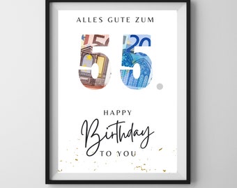 Birthday gift 55th birthday, PDF print template, gift idea personalizable