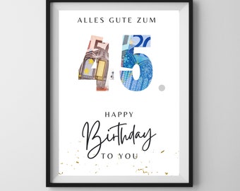 Birthday gift 45th birthday, PDF print template, gift idea personalizable