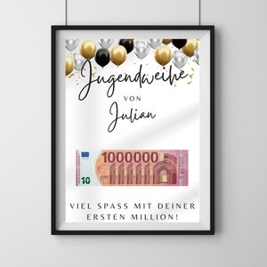 Jugendweihe Geldgeschenk "Deine erste Million", PDF Druckvorlage, Geschenk zur Jugendweihe, personalisierbar