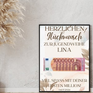 Geldgeschenk Jugendweihe Deine erste Million, personalisierte PDF Vorlage zum Ausdrucken, Geschenk zur Jugendweihe personalisierbar Bild 7