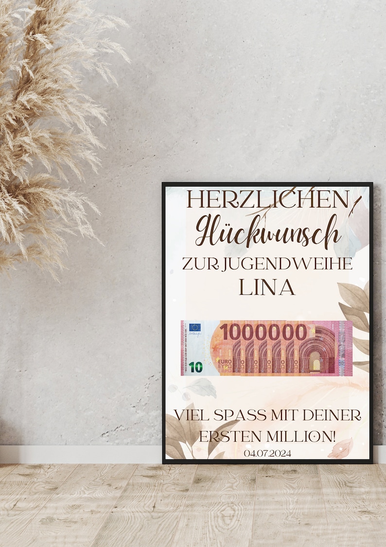 Geldgeschenk Jugendweihe Deine erste Million, personalisierte PDF Vorlage zum Ausdrucken, Geschenk zur Jugendweihe personalisierbar Bild 7