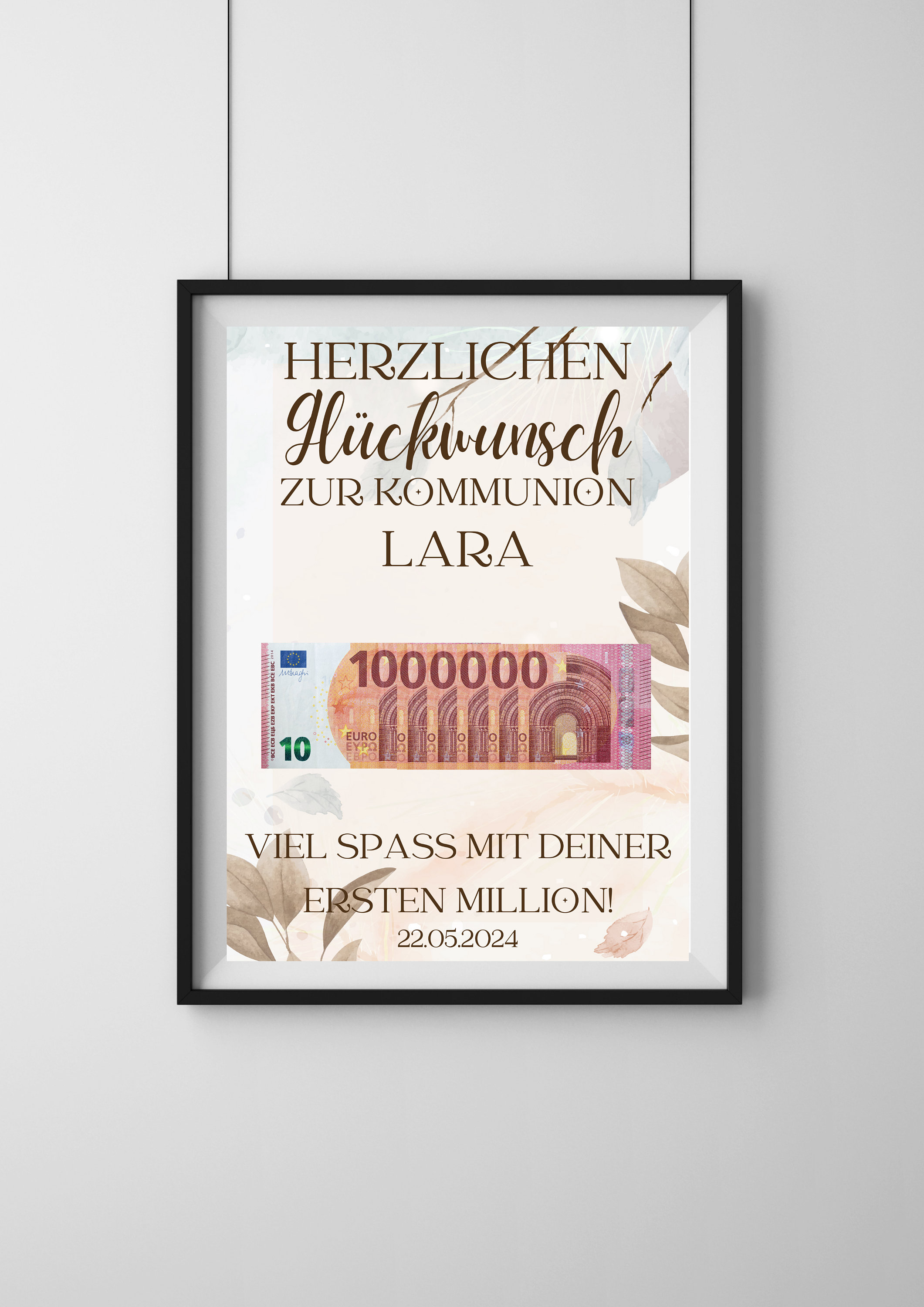 Communion money gift "Your first million", PDF print template, gift for communion, personalizable