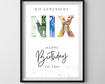 Money Gift &quot;NIX&quot;, PDF Template Printable, Birthday Gift