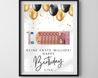 Money Gift &quot;Your First Million!&quot;, Personalized PDF Template Printable, Birthday Gift Personalizable