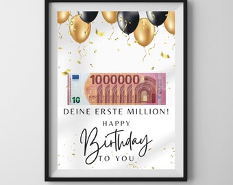 Geldgeschenk "Deine erste Million!", personalisierte PDF Vorlage zum Ausdrucken, Geburtstagsgeschenk personalisierbar