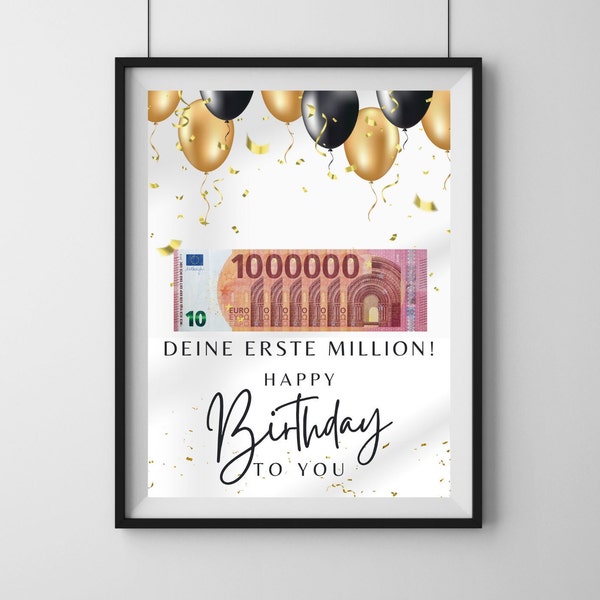 Money Gift "Your First Million!", PDF Template Printable, Birthday Gift