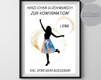 Confirmation money gift for girls, women, PDF print template, confirmation gift, personalizable