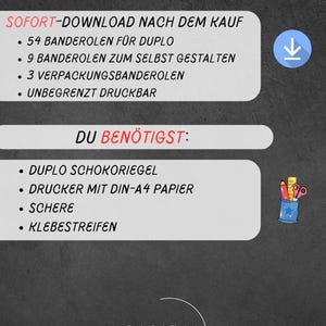 May include: Digital design graphic with text in German, including "DU BEKOMMST:" and "DU BEN&Ouml;TIGST:" with a list of items. A blue download icon is on the right. The bottom of the image has the text "DIGITAL DESIGNZ GESCHENKIDEEN".
