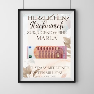 Geldgeschenk Jugendweihe Deine erste Million, personalisierte PDF Vorlage zum Ausdrucken, Geschenk zur Jugendweihe personalisierbar Bild 1