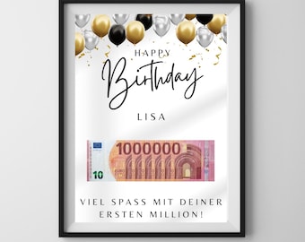 Money Gift "Your First Million!", Personalized PDF Template Printable, Birthday Gift Personalizable