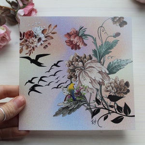 Postkarte Zugvögel | Grußkarte | Vögel | Blumen | Natur | Nostalgie | Romantik