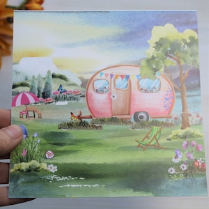 Postkarte "Caravan in Pink", Matt-Finish, inkl. Umschlag