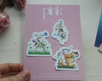 Vinyl-Sticker-Set Easter-Bunny, Baby-Fox and Baby-Penguin| Vinyl Sticker | Die-Cut | Waterproof | Waterbottle | Travelers Notebook | Laptop