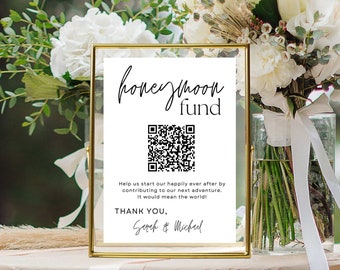 Honeymoon Fund QR Code Template, Instant Download Printable Wedding Sign Template, Minimalist Wedding, Venmo Gift Sign for Couple Registry